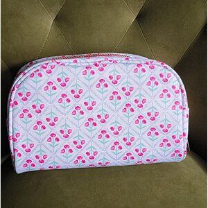Cherry Blossom Printed Cosmetic Bag With Gold Zipper
